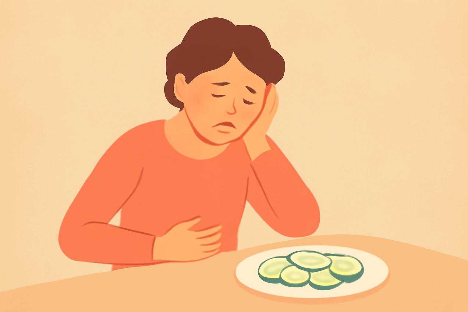 苦いきゅうりを食べた後の体調不良の症状を示す画像