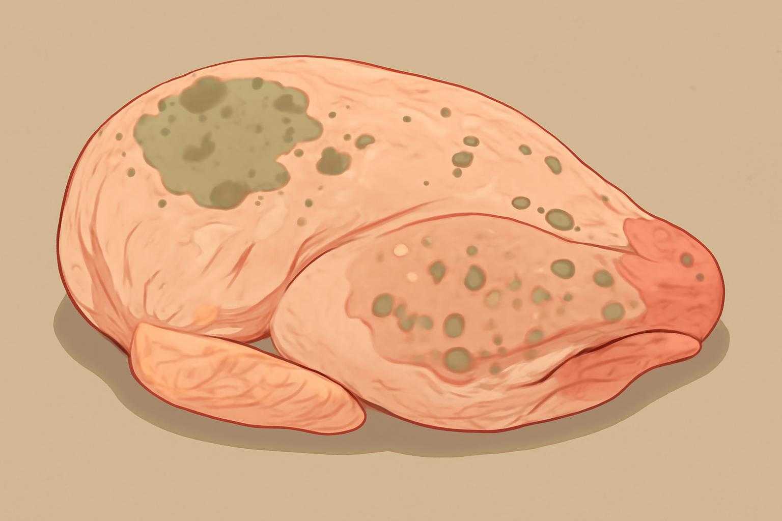 鶏肉の色、臭い、粘りなどの劣化状態をチェックするポイントを示す画像