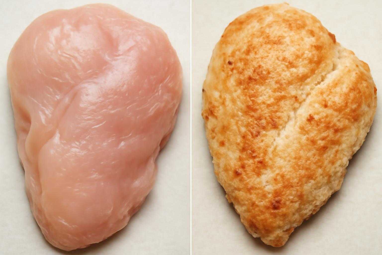 調理中の鶏肉の色が変わる様子を示す比較画像