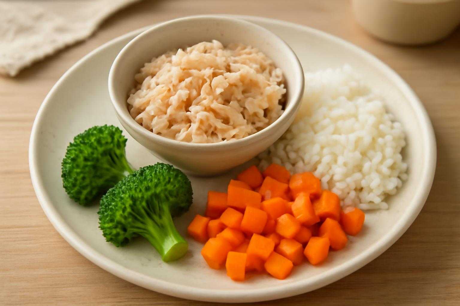 ささみ缶を使った離乳食レシピの調理工程と完成料理