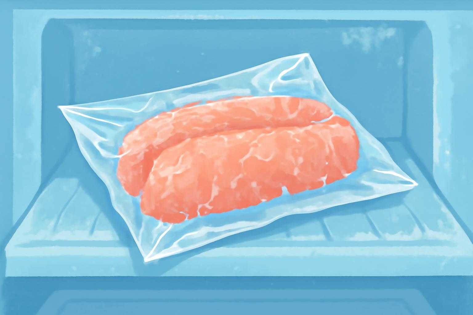 冷凍室の中で氷漬けされたたらこが保存されている状態