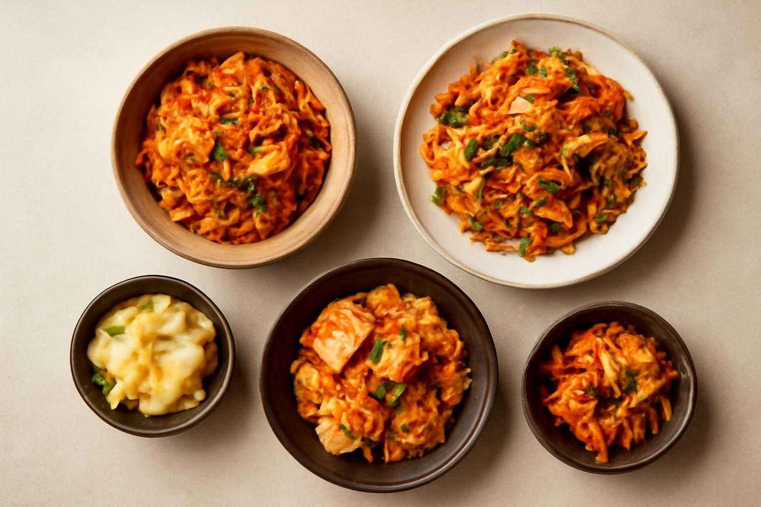 酸っぱい白菜を使った漬物や炒め物などの料理が並んだ食卓