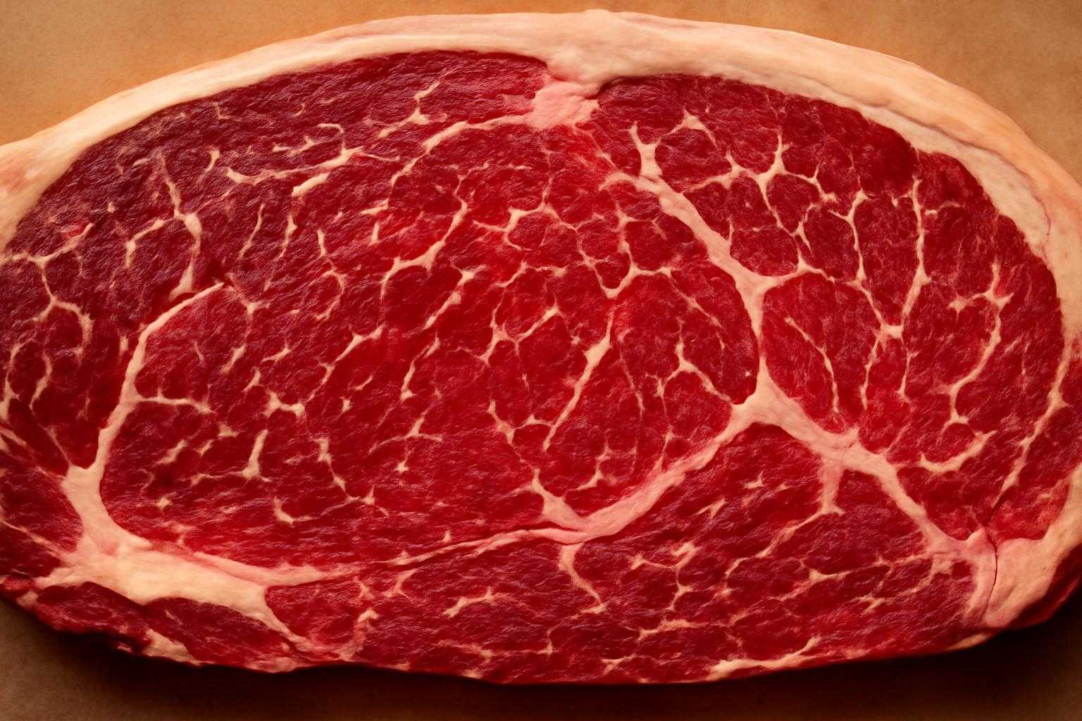 牛肉の赤身の断面。濃い赤色で栄養価の高さを表現。