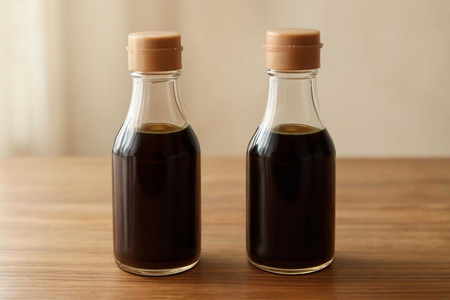 ポン酢と味ぽんのボトルが並んで置かれている比較画像