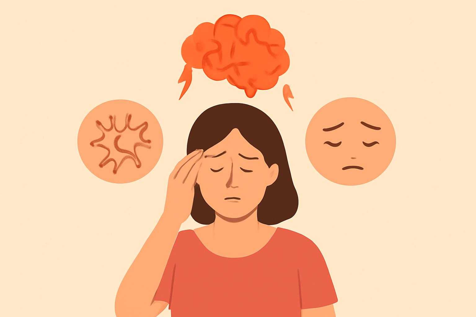 頭痛や皮膚の乾燥、疲労など、ビタミンA過剰摂取による症状が起きている様子