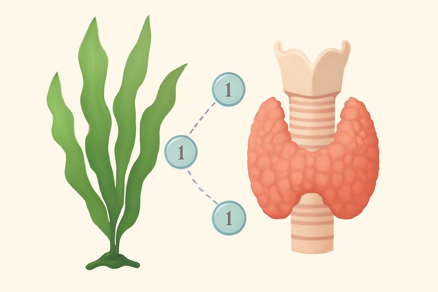 わかめと甲状腺のイメージを表現した医学的なイラスト構成