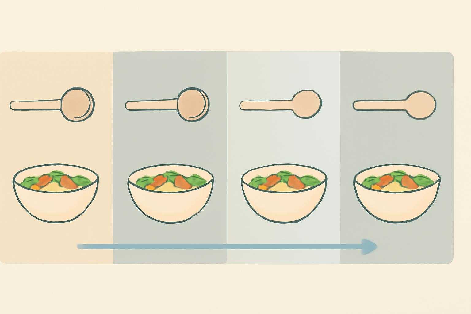 段階的に量を減らしたイヌリン製品と、食事管理の工夫を表現したフラットイラスト