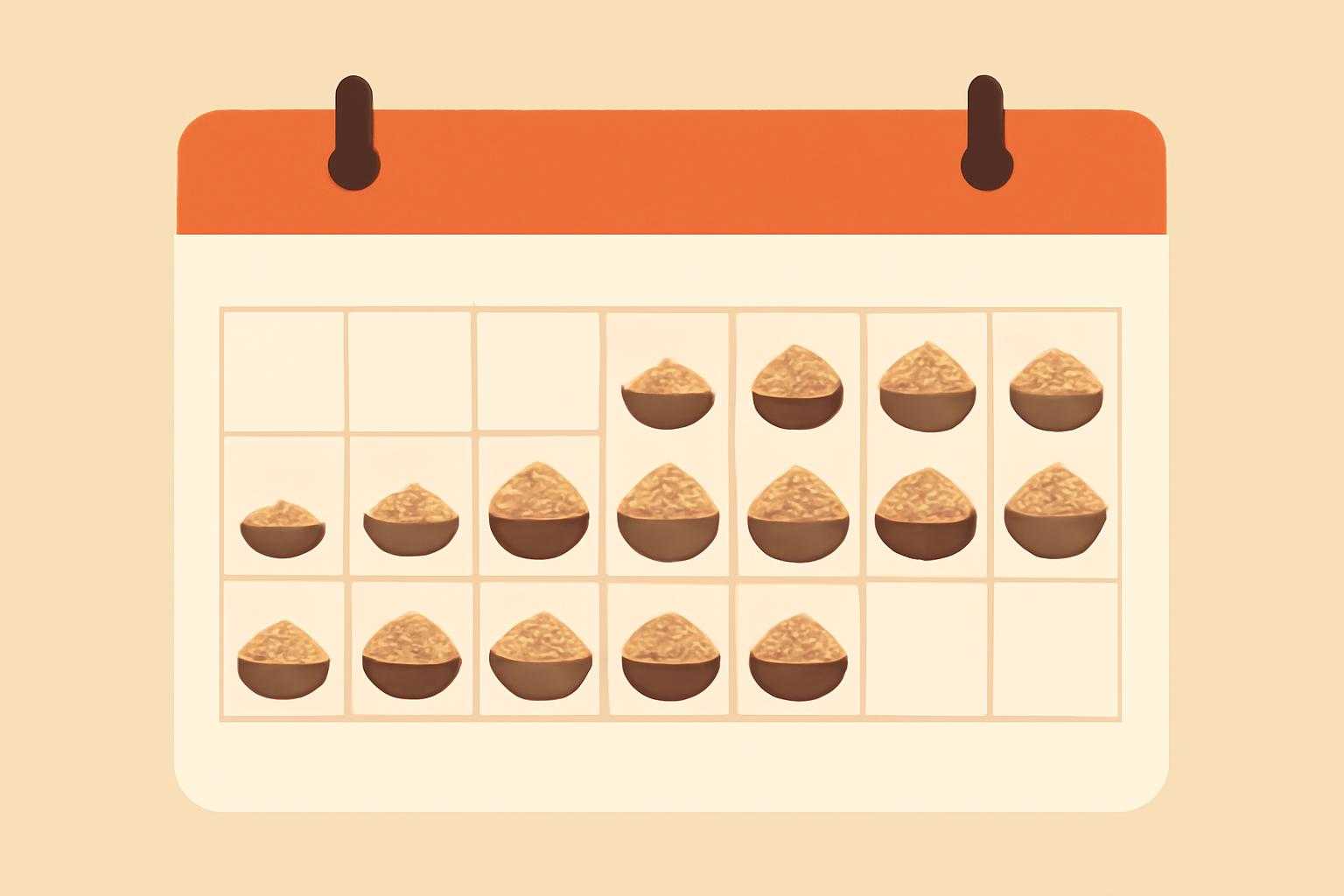 カレンダーと玄米の取り入れ方を段階的に示した実用的なイメージ
