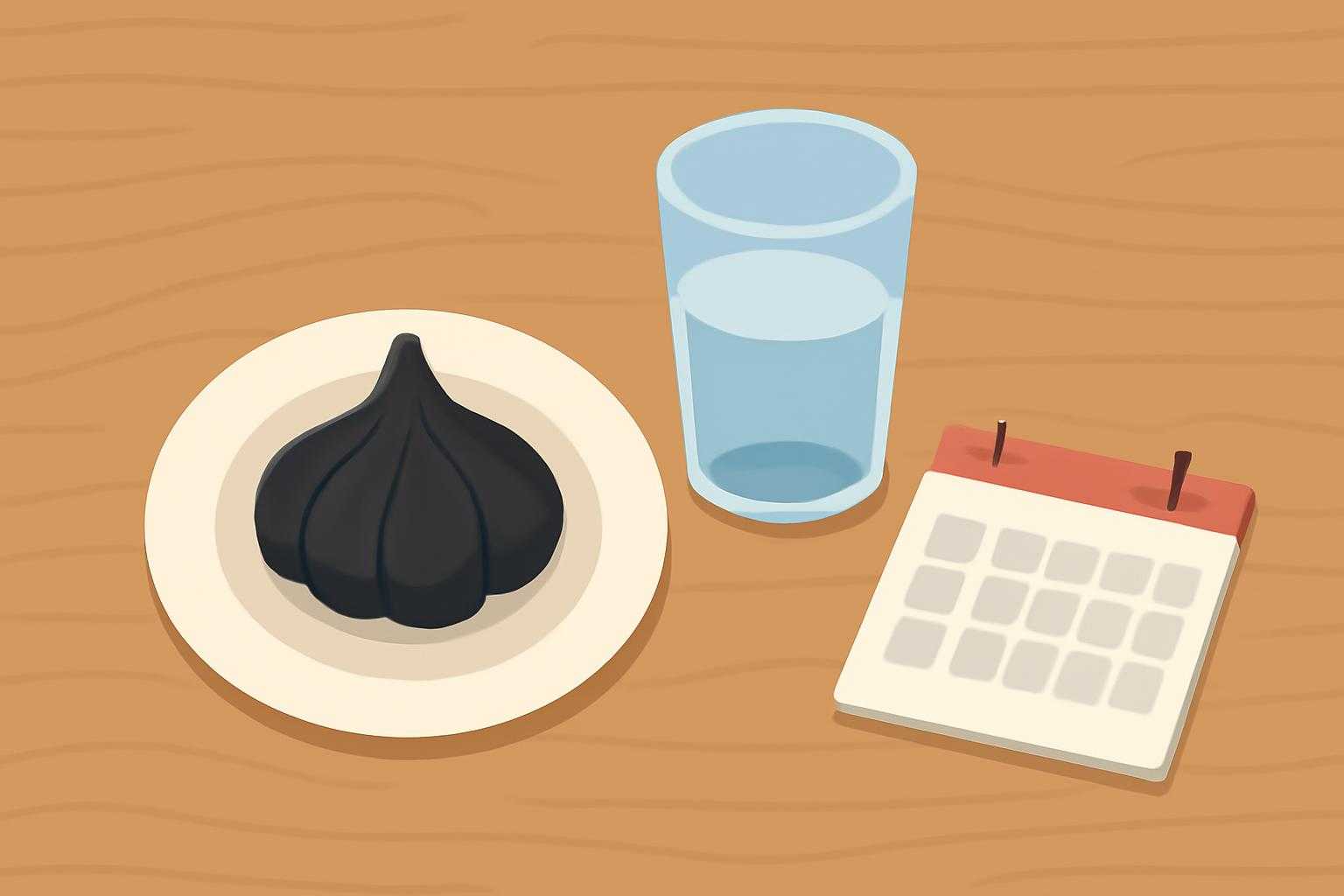 黒にんにくを毎日食べるルーティンを表現した朝食シーンの俯瞰図
