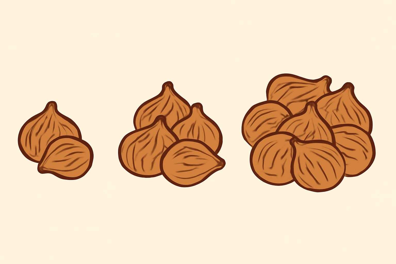 異なる量のドライいちじくが並べられ、食べ方のバリエーションを示す比較画像