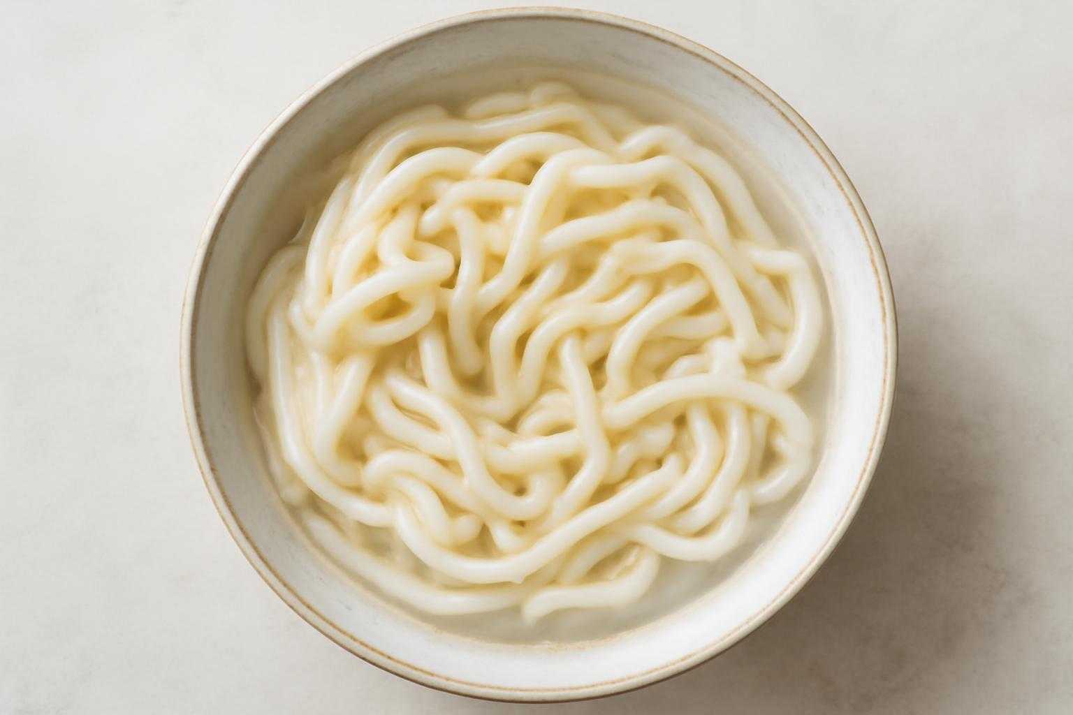 冷たい水で冷凍うどんを解凍している様子を上からのアングルで撮影した画像