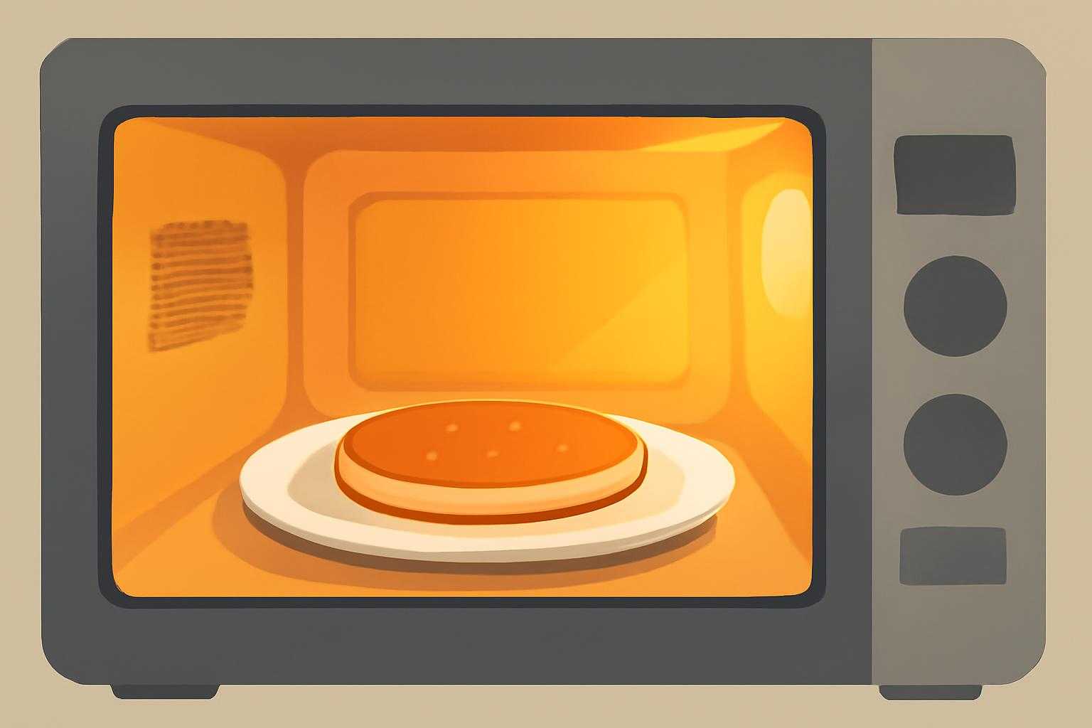 電子レンジの中でお皿に乗ったホットケーキが加熱されている様子