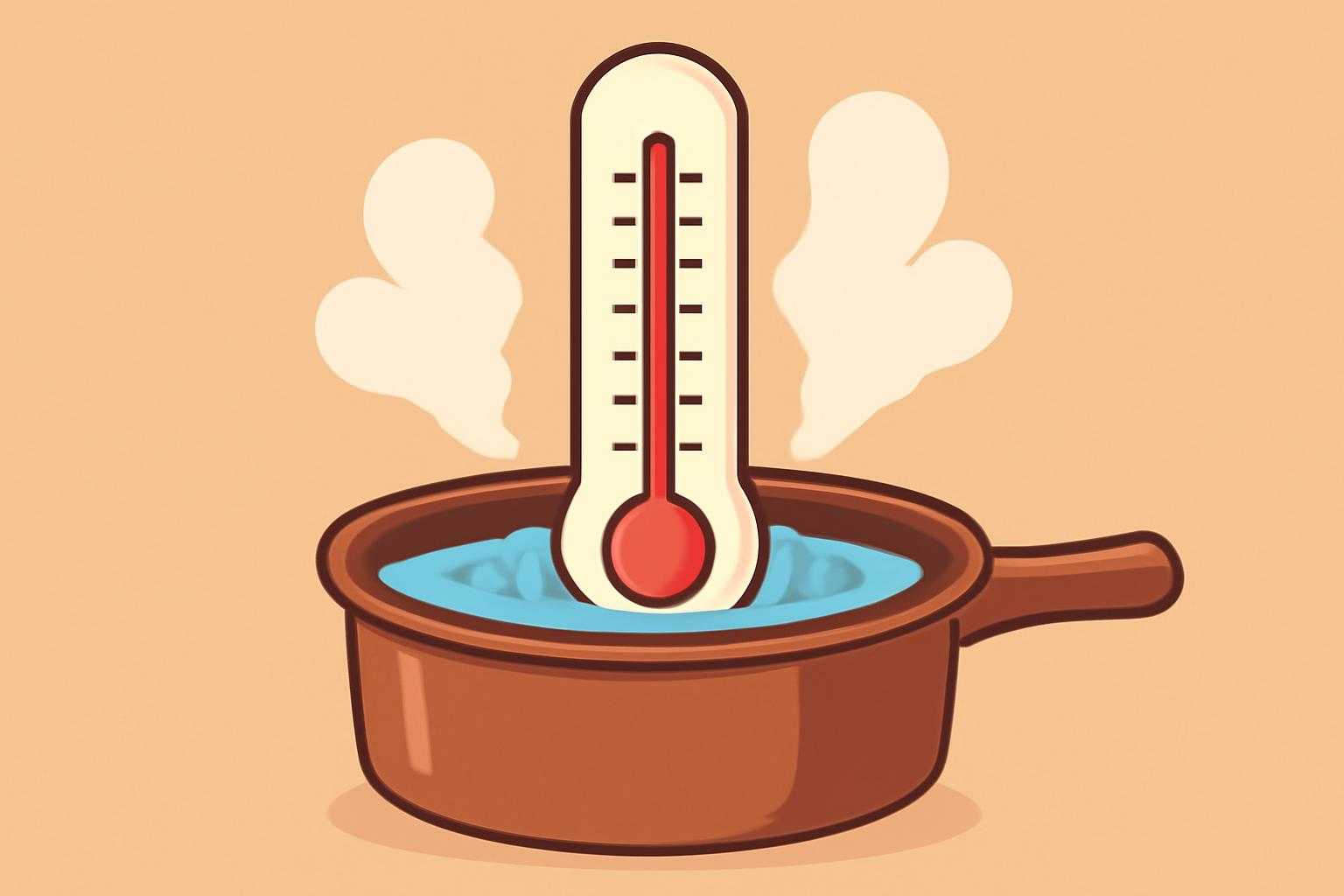 温度計で78℃の湯温を測定している調理シーン