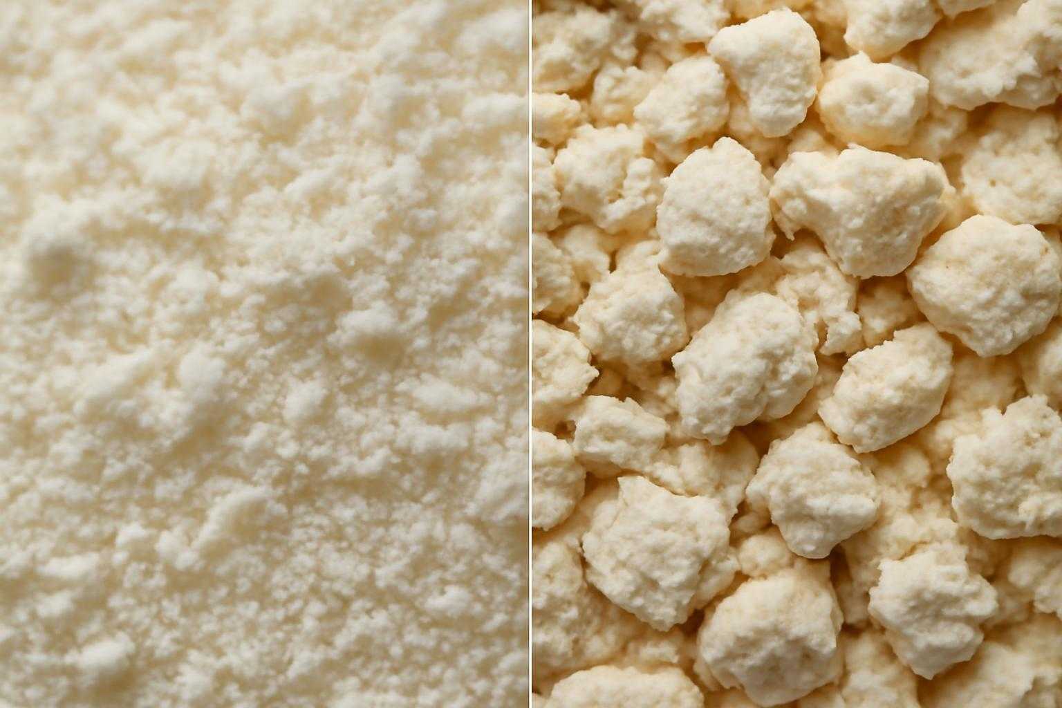 薄力粉と強力粉の粒子を顕微鏡的に比較した構図