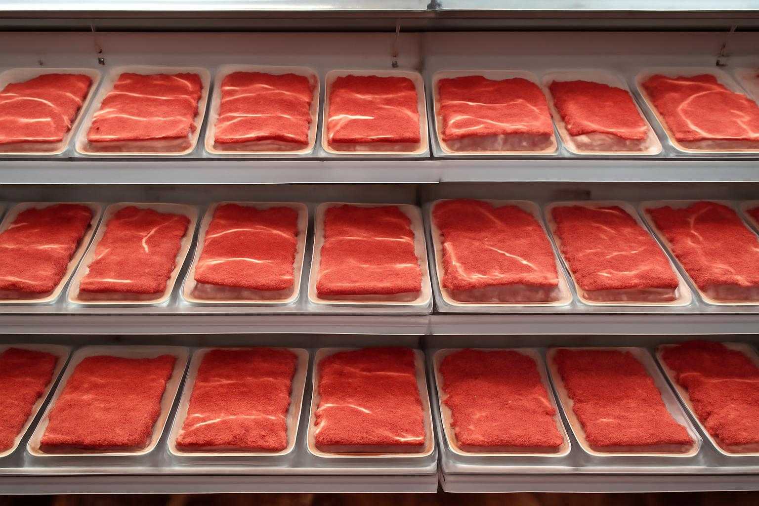 スーパーの精肉コーナーで牛肉を選んでいる様子