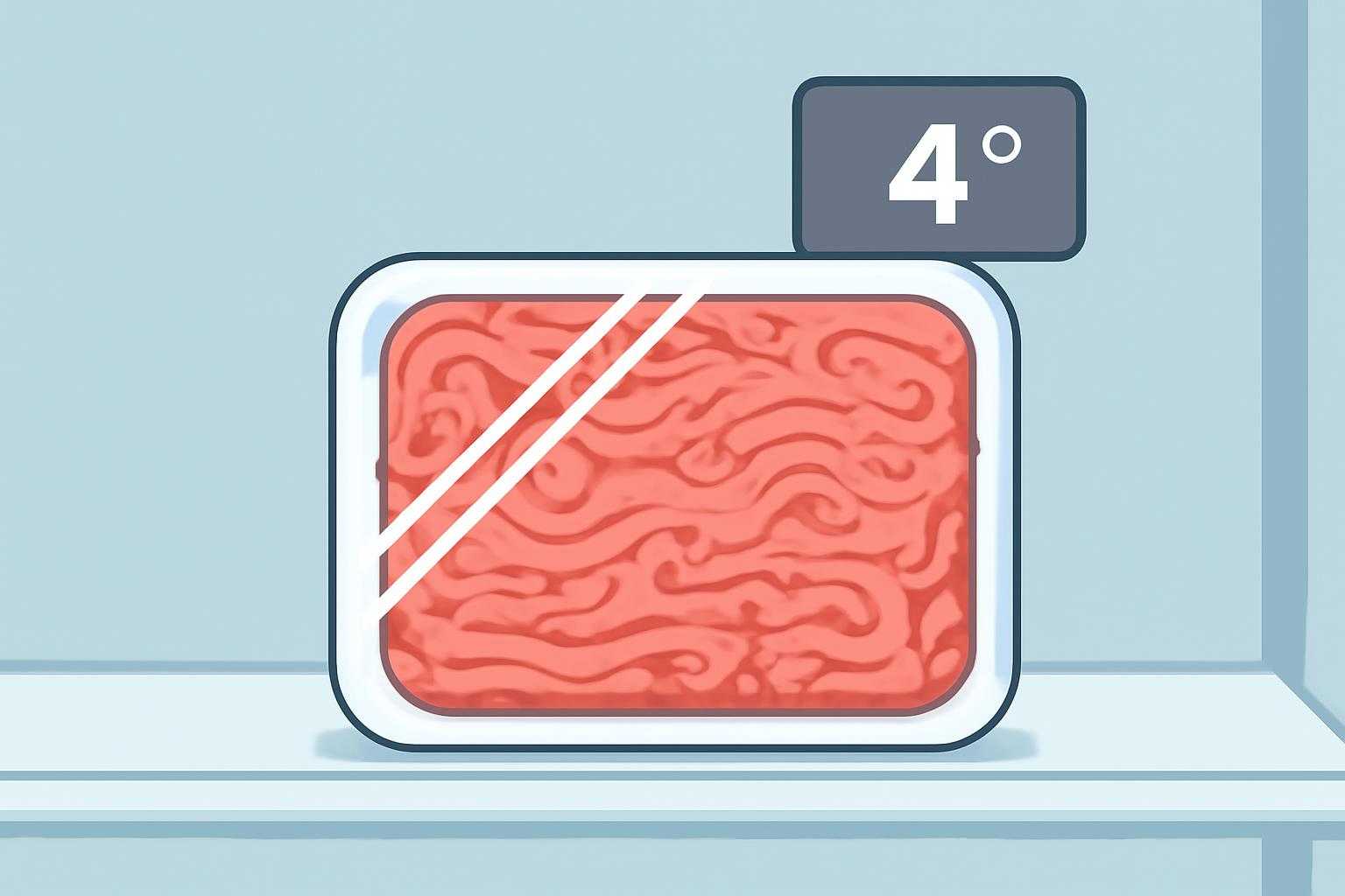 ラップに包まれたひき肉をチルド室の冷蔵庫に保管している様子