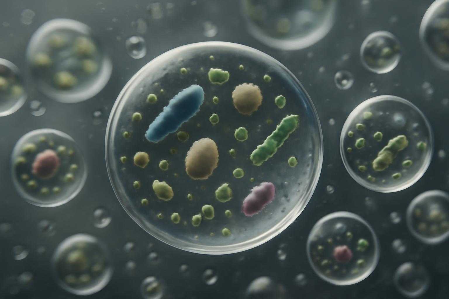 開封されたペットボトルの水に浮かぶ細菌や微生物を視覚化した画像